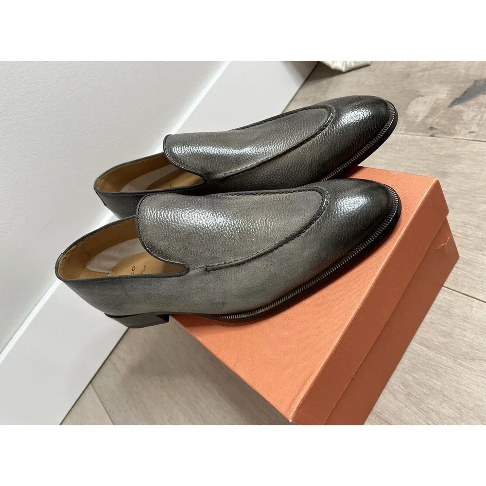New Di Bianco Istria Men Gray Leather Penny Loafers Slip On Shoes 11.5 & belt